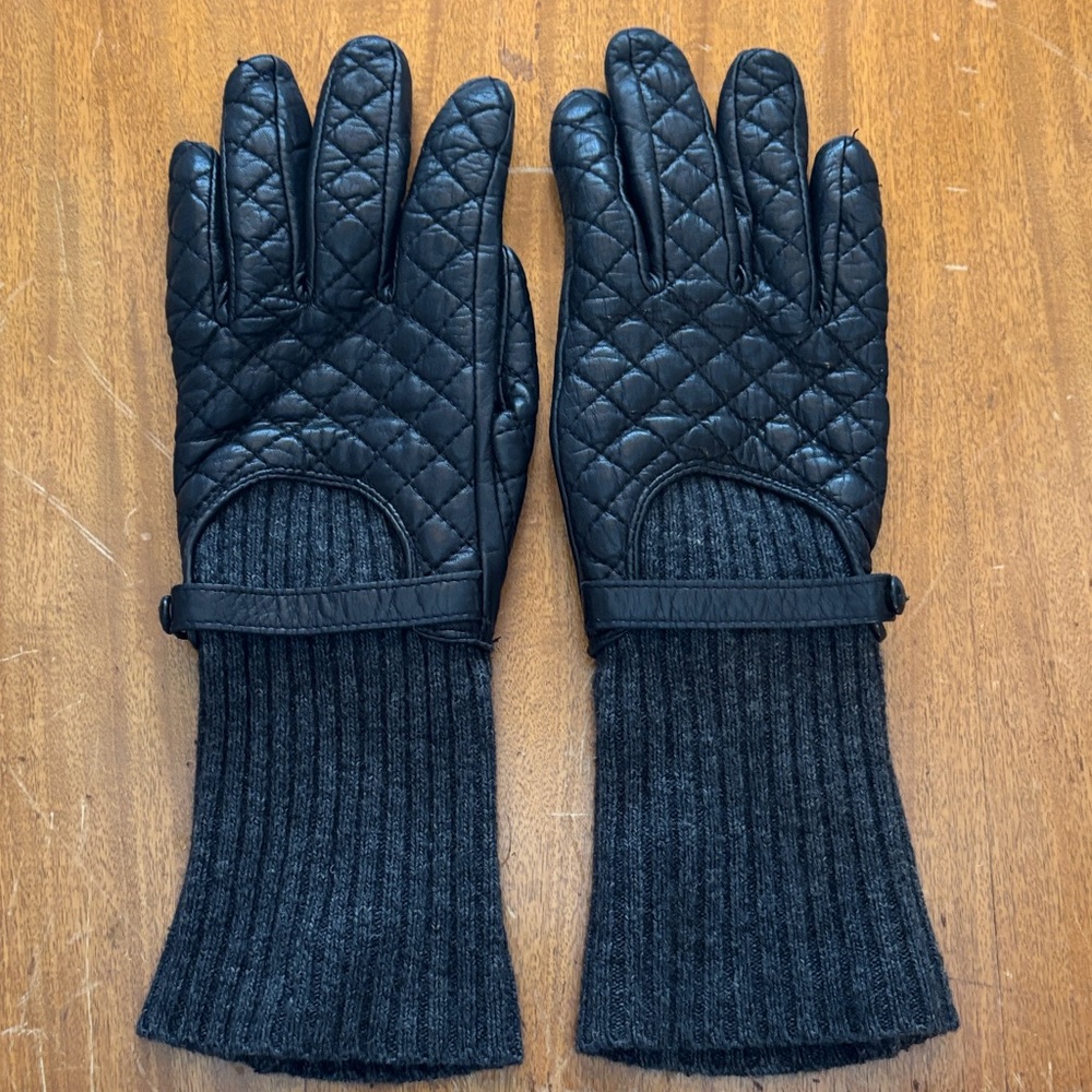 Club Monaco Leather Quilted Black Women's Gloves